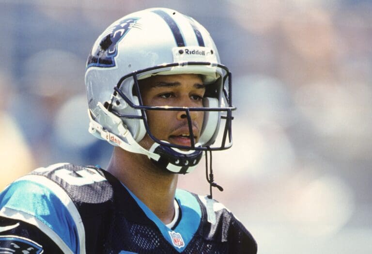Aug 3, 1997; Jacksonville, FL, USA; FILE PHOTO; Carolina Panthers receiver Rae Carruth (83) on the sideline against the Jacksonville Jaguars during a pre-season game at Alltel Stadium.