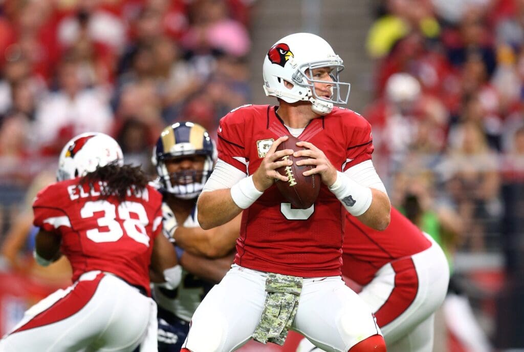 Nov 9, 2014; Glendale, AZ, USA; Arizona Cardinals quarterback Carson Palmer (3) against the St. Louis Rams at University of Phoenix Stadium. The Cardinals defeated the Rams 31-14.