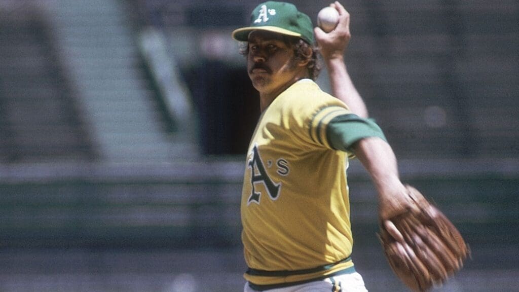 Unknown date and unknown location; USA, FILE PHOTO; Oakland Athletics pitcher Catfish Hunter in action on the mound.