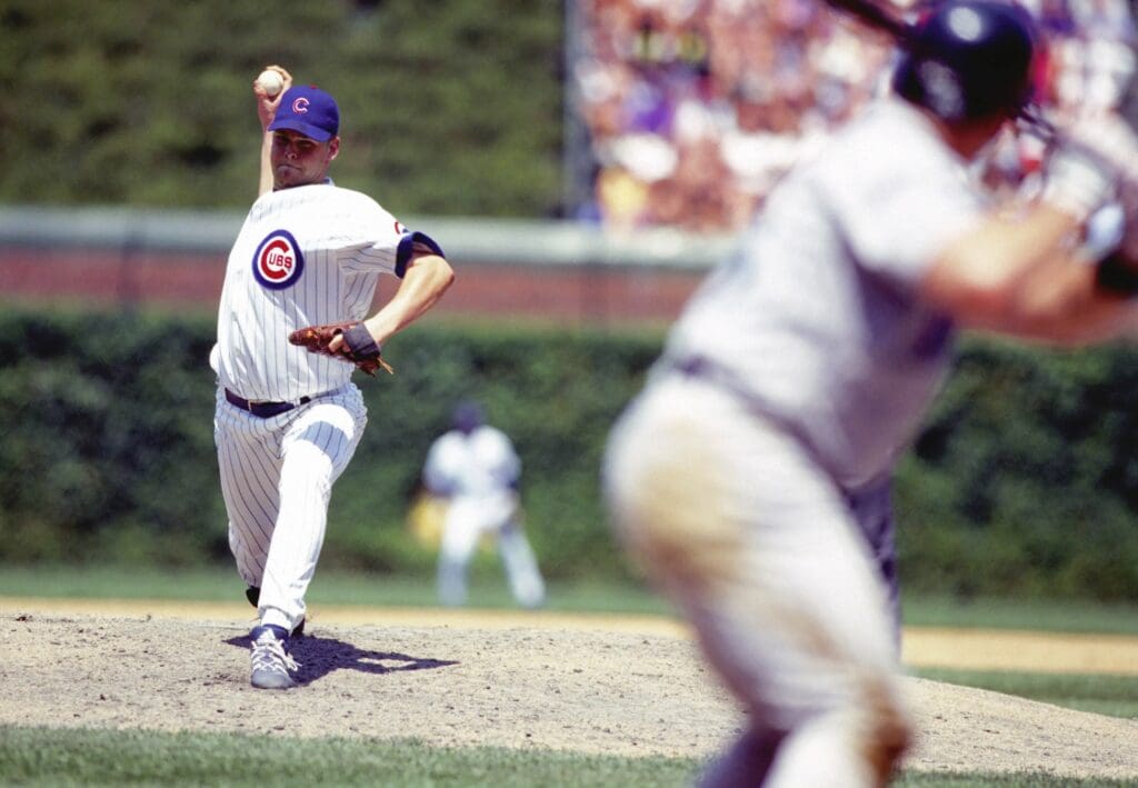 Unknown date; Chicago, IL, USA, FILE PHOTO; Chicago Cubs pitcher Kerry Wood in action against the Arizona Diamondbacks at Wrigley Field during the1998 season.