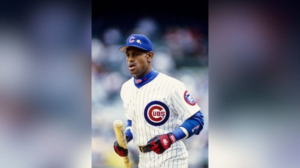 1995, Chicago, IL, USA; FILE PHOTO; Chicago Cubs right fielder Sammy Sosa at Wrigley Field during the 1995 season.