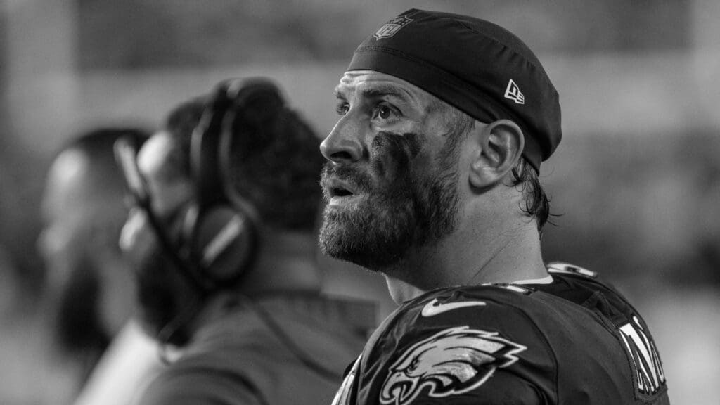 Sep 6, 2018; Philadelphia, PA, USA; Philadelphia Eagles defensive end Chris Long (56) on the sideline against the Atlanta Falcons at Lincoln Financial Field.