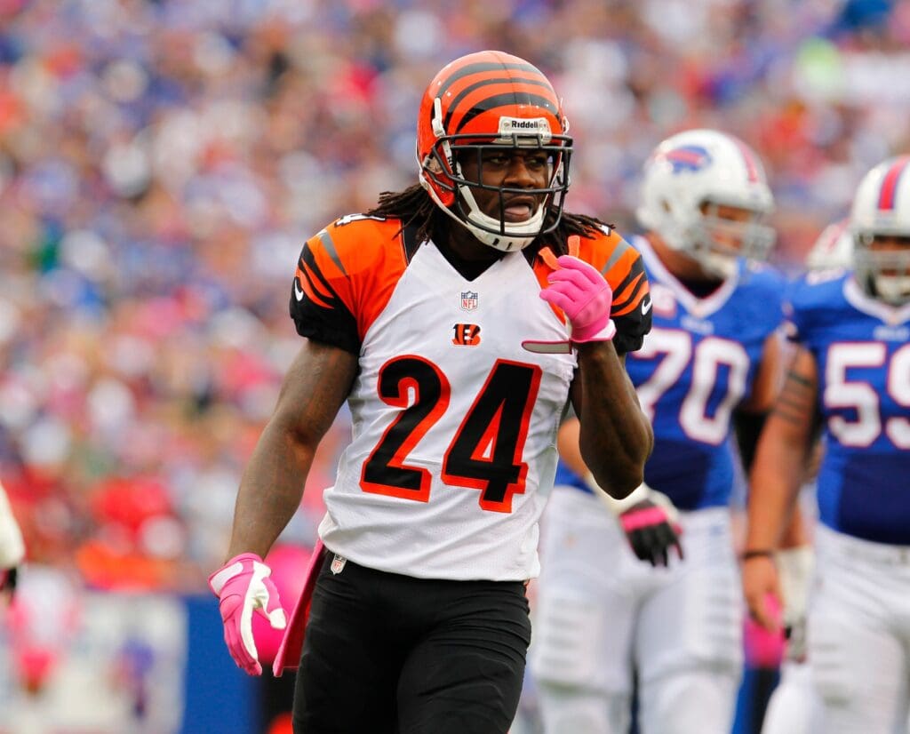 Oct 13, 2013; Orchard Park, NY, USA; Cincinnati Bengals cornerback Adam Jones (24) against the Buffalo Bills at Ralph Wilson Stadium.