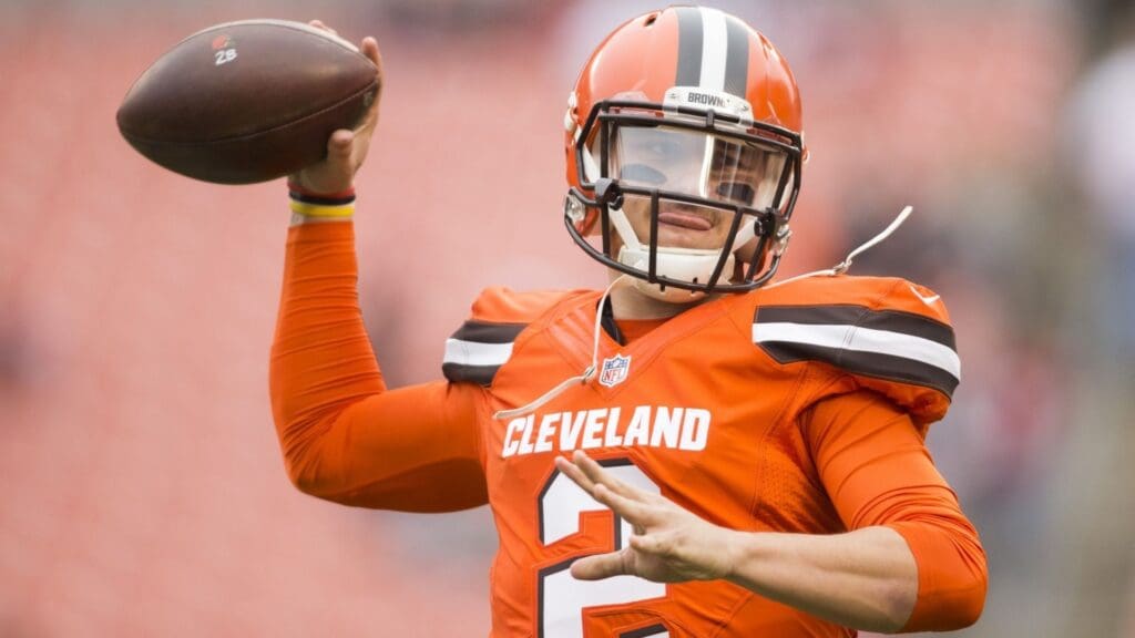 Dec 13, 2015; Cleveland, OH, USA; Cleveland Browns quarterback Johnny Manziel (2) warms up prior to the game against the San Francisco 49ers at FirstEnergy Stadium.