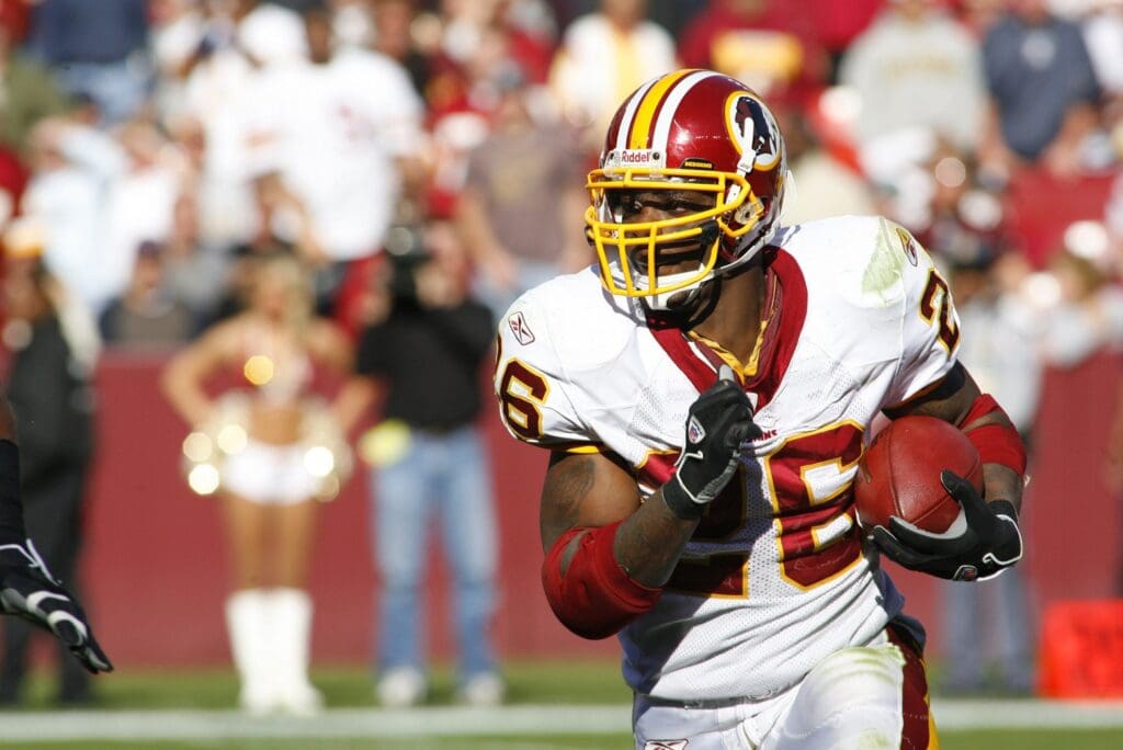 Oct. 15, 2006; Landover, MD, USA; Washington Redskins running back (26) Clinton Portis looks for daylight against the Tennessee Titans at FedEx Field.