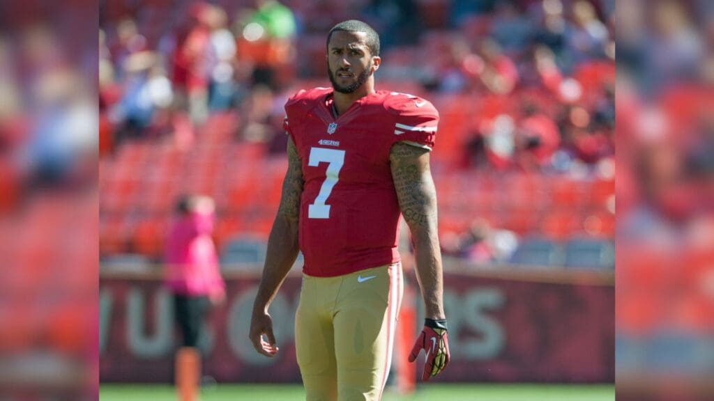 Oct 13, 2013; San Francisco, CA, USA; San Francisco 49ers quarterback Colin Kaepernick (7) looks on during warmups before the game against the Arizona Cardinals at Candlestick Park.