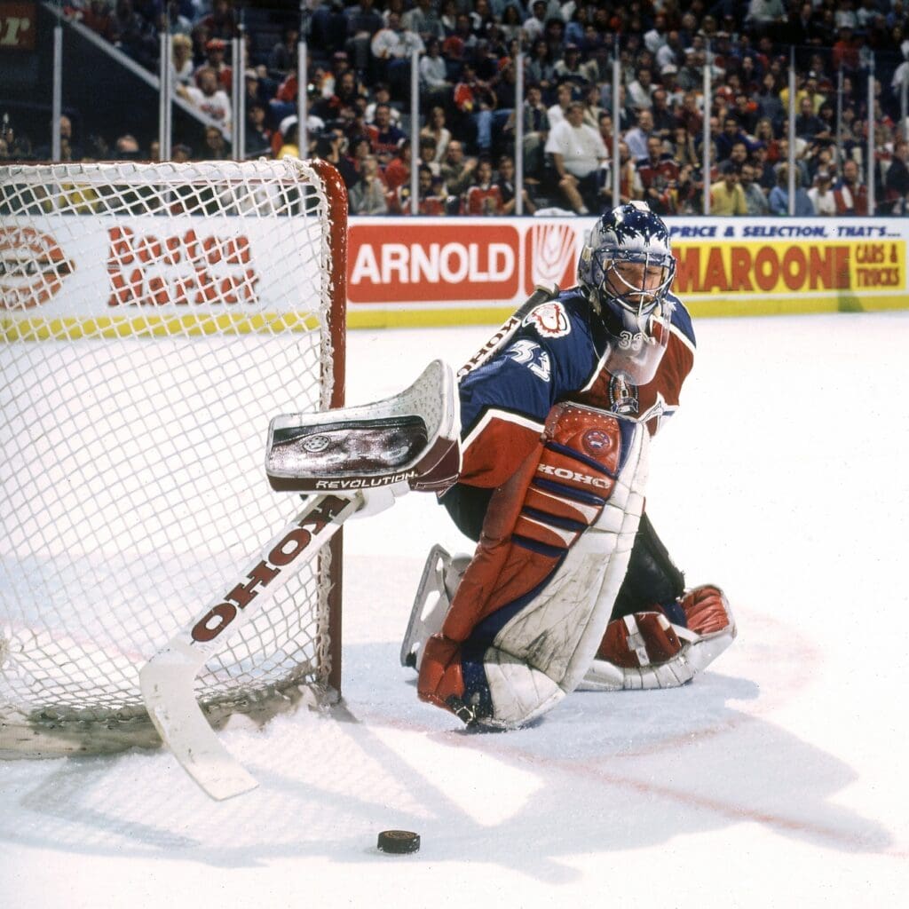 Unknown date 1996; Miami, FL, USA; FILE PHOTO; Colorado Avalanche goalie Patrick Roy (33) in action against the Florida Panthers at the Miami Arena. 