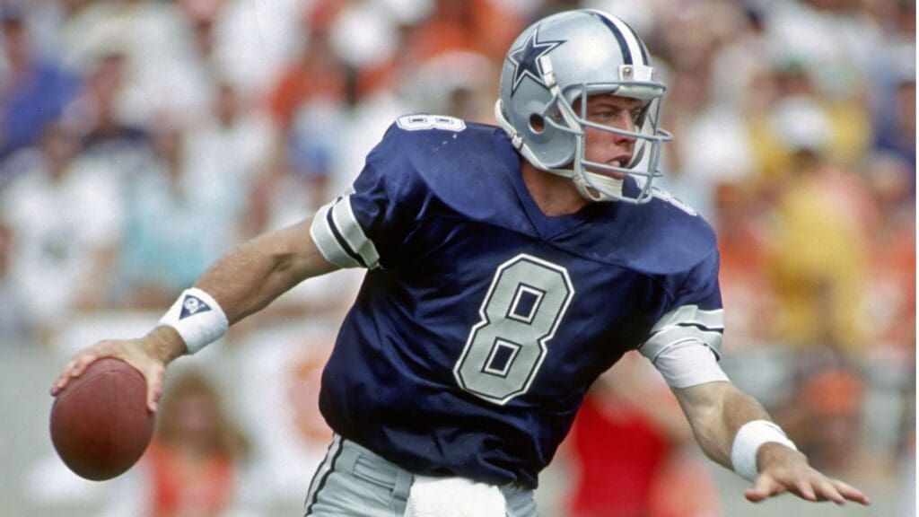 Oct 21, 1990, Tampa, FL, USA; FILE PHOTO; Dallas Cowboys quarterback #8 Troy Aikman in action against the Tampa Bay Buccaneers at Tampa Stadium.