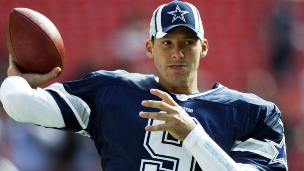 Nov 5, 2006; Landover, MD, USA; Dallas Cowboys quarterback (9) Tony Romo practices on the field before the game against the Washington Redskins at FedEx Field in Landover, MD.