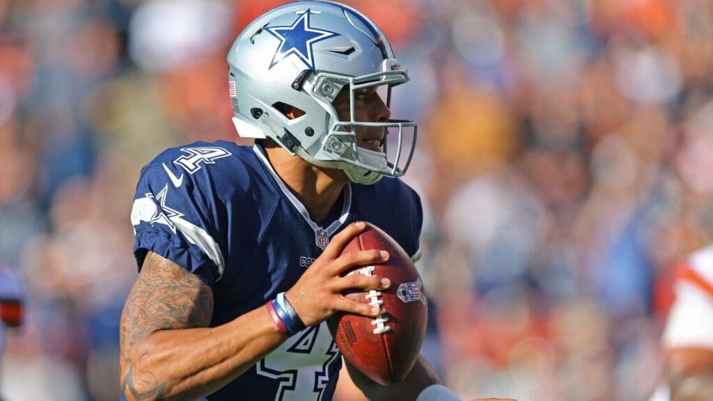 Nov 6, 2016; Cleveland, OH, USA; Dallas Cowboys quarterback Dak Prescott (4) against the Cleveland Browns at FirstEnergy Stadium. The Cowboys won 35-10. 