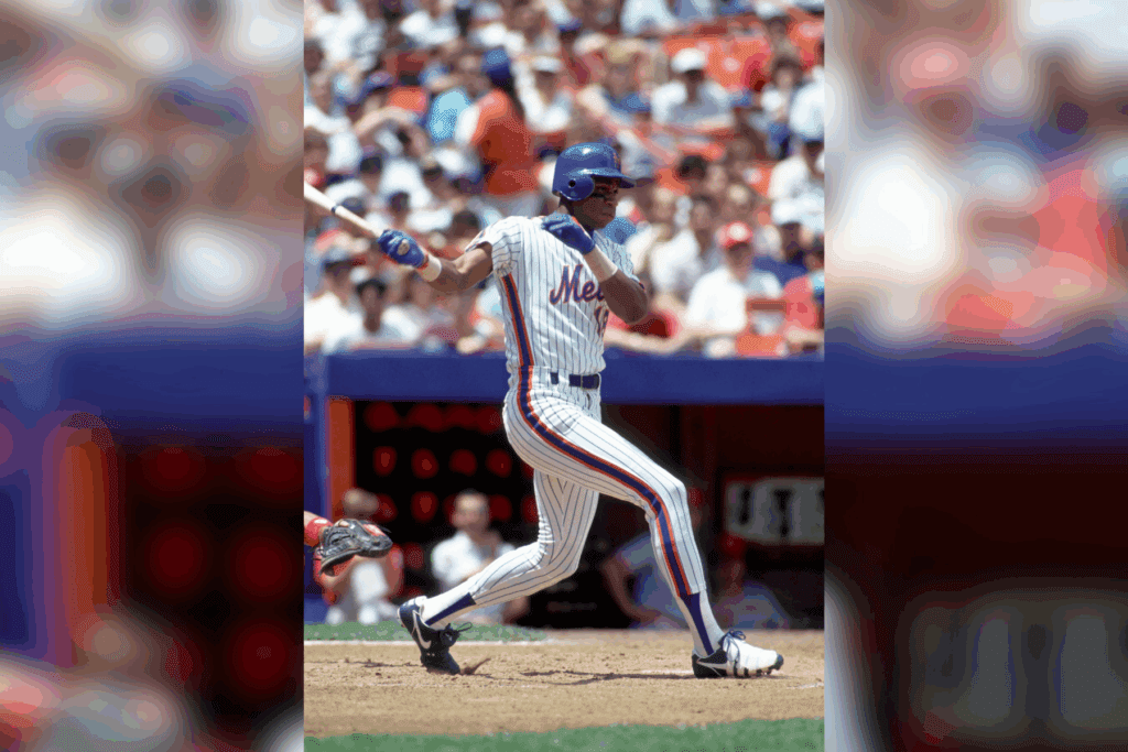 Jul 6, 1989; New York, NY, USA; FILE PHOTO; New York Mets outfielder Darryl Strawberry hitting against the Cincinnati Reds at Shea Stadium. Mandatory Credit: Photo By Imagn Images (c) Copyright Imagn Images