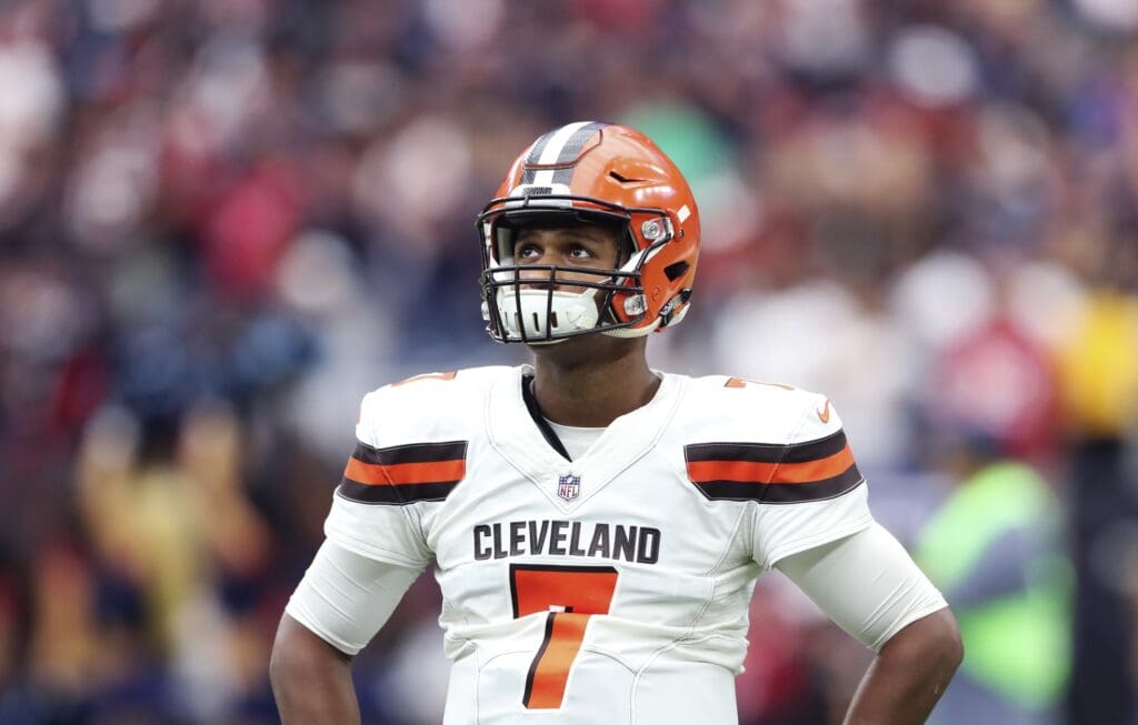 Oct 15, 2017; Houston, TX, USA; Cleveland Browns quarterback DeShone Kizer (7) before the game against the Houston Texans at NRG Stadium.