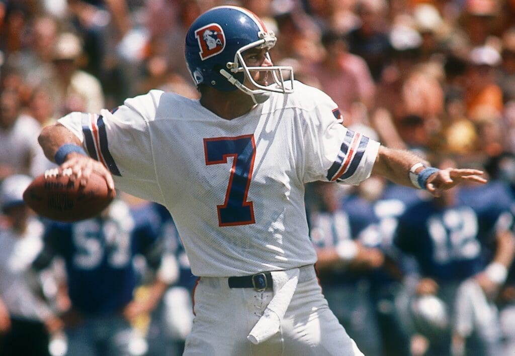 Aug 12, 1978; Denver, CO, USA; FILE PHOTO; Denver Broncos quarterback Craig Morton (7) in action against the Dallas Cowboys during a preseason game at Mile High Stadium.