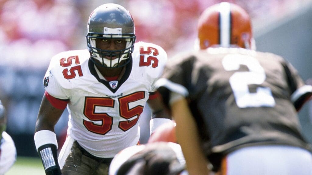 Unknown date; Tampa, FL, USA; FILE PHOTO; Tampa Bay Buccaneers linebacker Derrick Brooks (55) in action against the Cleveland Browns at Raymond James Stadium