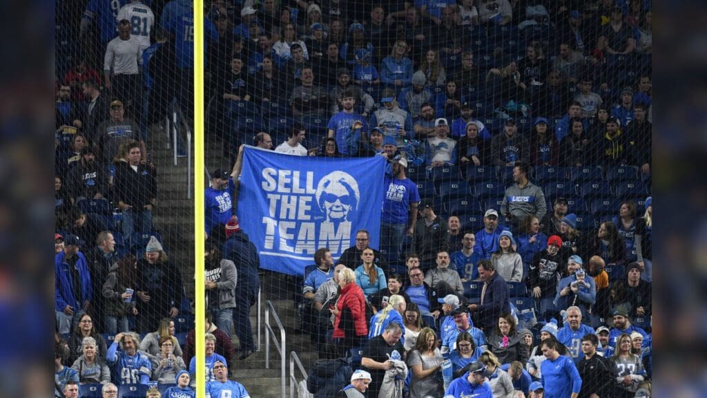 Dec 15, 2019; Detroit, MI, USA; Detroit Lions fans hold up a sign for owner Martha Ford during the game against the Tampa Bay Buccaneers at Ford Field.