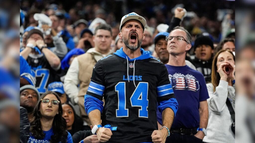 Detroit Lions fans cheer on against Washington Commanders during the second half of the NFC divisional round at Ford Field in Detroit on Saturday, Jan. 18, 2025.