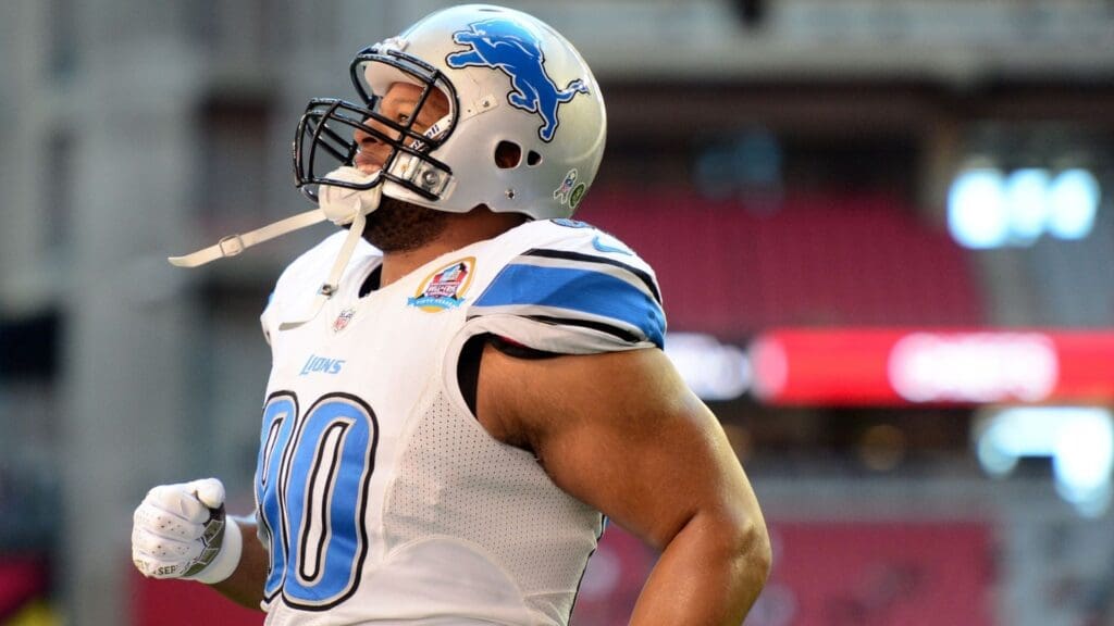 Dec. 16, 2012; Glendale, AZ, USA: Detroit Lions defensive tackle Ndamukong Suh (90) against the Arizona Cardinals at University of Phoenix Stadium. The Cardinals defeated the Lions 38-10.