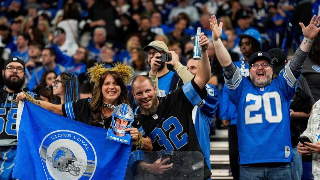 Detroit Lions fans cheer on against Indianapolis Colts during the second half at Lucas Oil Stadium in Indianapolis, Ind. on Sunday, Nov. 24, 2024.