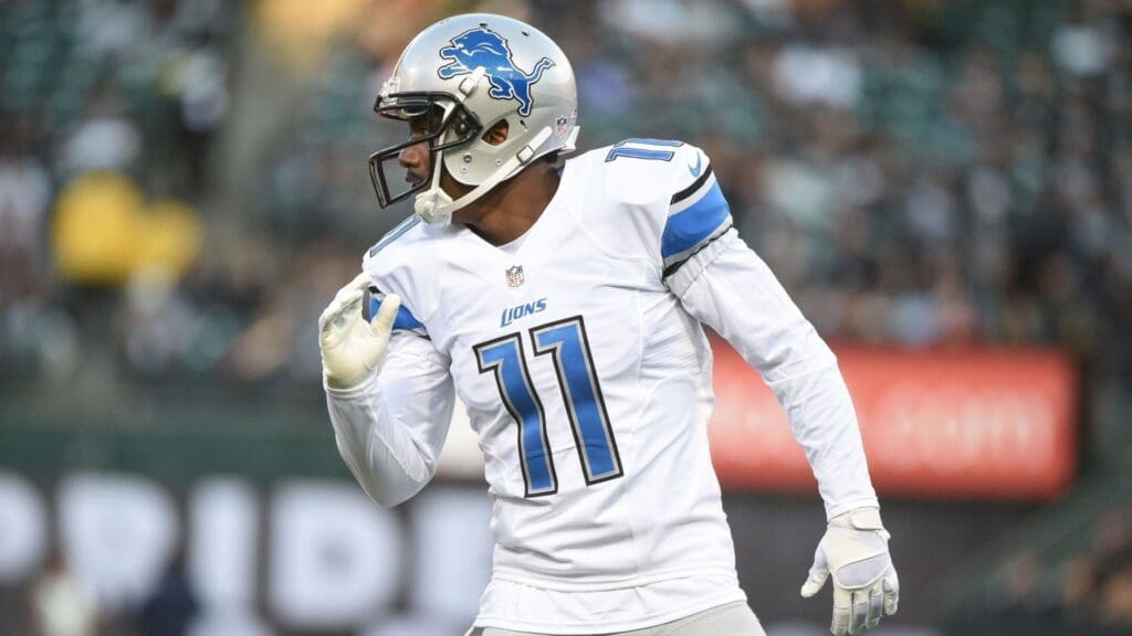 August 15, 2014; Oakland, CA, USA; Detroit Lions wide receiver Kevin Ogletree (11) during the first quarter against the Oakland Raiders at O.co Coliseum. The Raiders defeated the Lions 27-26.