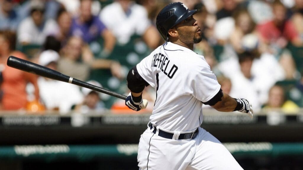 Aug 12, 2007; Detroit, MI, USA; Detroit Tigers designated hitter Gary Sheffield (3) bats in the seventh inning against the Oakland Athletics at Comerica Park. The Tigers defeated the A's 11-6. 