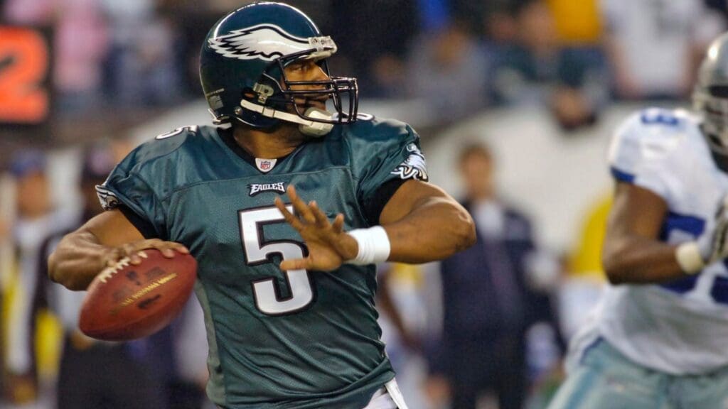 December 28, 2008; Philadelphia, PA USA; Philadelphia Eagles quarterback Donovan McNabb (5) throws during game against Dallas. The Eagles defeated the Cowboys 44-6 at Lincoln Financial Field in Philadelphia.