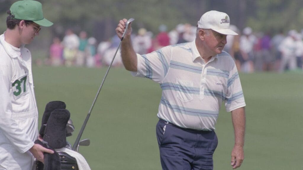 04/10/1992; Augusta, Georgia USA; Doug Ford takes an iron from his golf bag during round 2 at Augusta National Country Club.