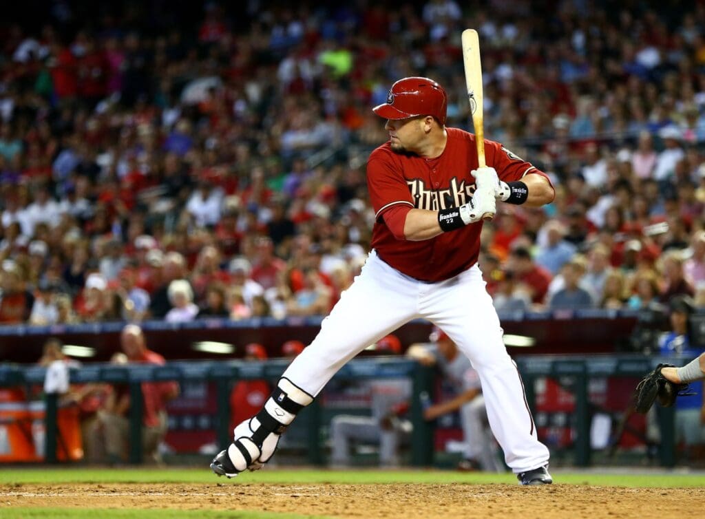 Jun. 23, 2013; Phoenix, AZ, USA: Arizona Diamondbacks infielder Eric Hinske against the Cincinnati Reds at Chase Field.
