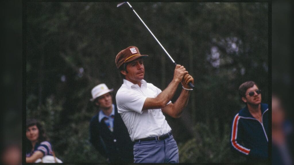 04/11/1979; Augusta, Georgia, USA; Gary Player hits the ball at the Augusta National GC during the 1979 Masters.