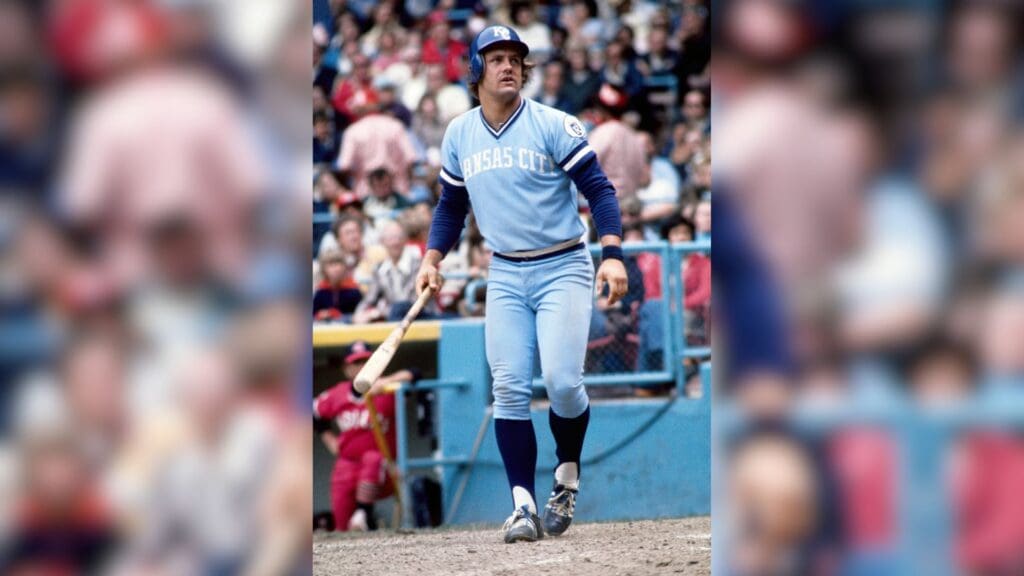 June 1976; Cleveland, OH, USA; FILE PHOTO; Kansas City Royals third baseman George Brett (5) during the 1976 season against the Cleveland Indians at Cleveland Stadium.