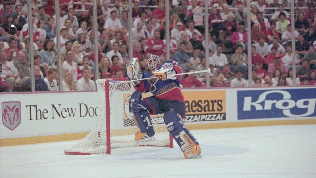 05/08/1998: Detroit, Michigan, USA: St. Louis Blues Goalie, Grant Fuhr, during the 1st Game of the Stanley Cup Semi Finals,