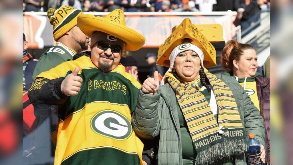 Dec 16, 2018; Chicago, IL, USA; Green Bay Packers fans pose during the game against the Chicago Bears at Soldier Field.