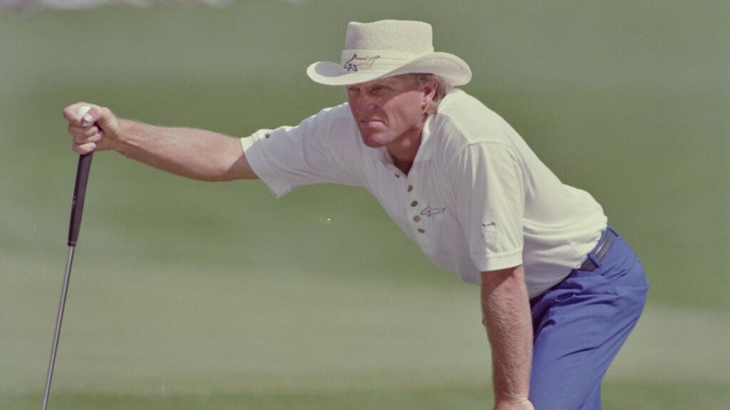 04/12/1992; Augusta, Georgia, USA; Greg Norman at the Augusta National Golf Course during the 1992 Masters.