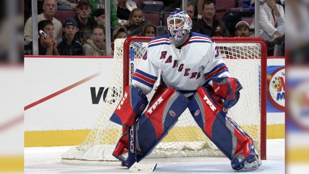 Sep 27, 2005; East Rutherford, NJ, USA; New York Rangers goalie Henrik Lundqvist (30) in action against the New Jersey Devils at Continental Airlines Arena.