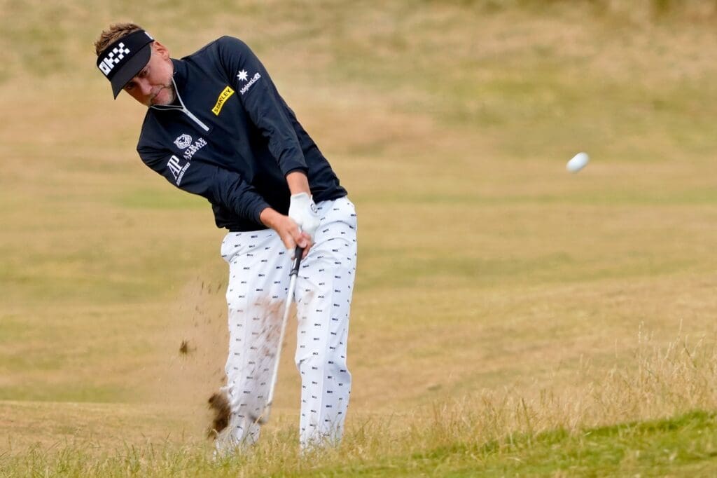 Jul 15, 2022; St. Andrews, SCT; Ian Poulter takes a shot on the 15th fairway during the second round of the 150th Open Championship golf tournament at St. Andrews Old Course.