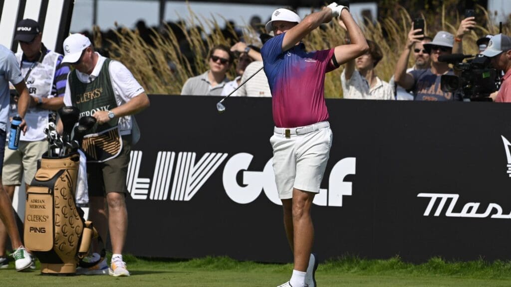 Sep 15, 2024; Bolingbrook, Illinois, USA; Ian Poulter of the Majesticks GC during the final round of the LIV Golf Chicago tournament at Bolingbrook Golf Club.