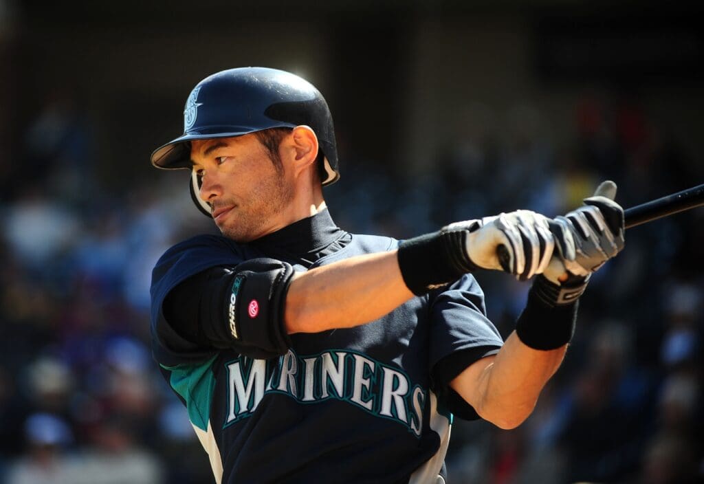 Mar. 10, 2010; Tempe, AZ, USA; Seattle Mariners batter Ichiro Suzuki against the Texas Rangers during a spring training game at Surprise Stadium