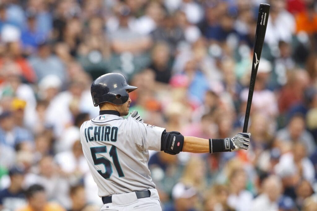 June 09, 2011; Detroit, MI, USA; Seattle Mariners right fielder Ichiro Suzuki (51) bats during the game against the Detroit Tigers at Comerica Park. Detroit won 4-1.
