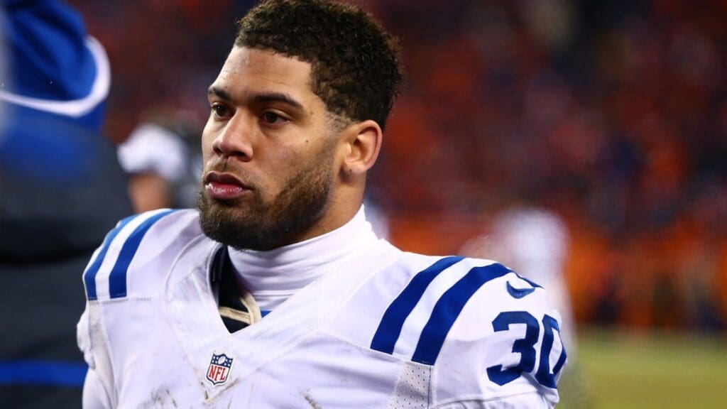 Jan 11, 2015; Denver, CO, USA; Indianapolis Colts safety LaRon Landry (30) against the Denver Broncos in the 2014 AFC Divisional playoff football game at Sports Authority Field at Mile High. The Colts defeated the Broncos 24-13. Mandatory Credit: Mark J. Rebilas