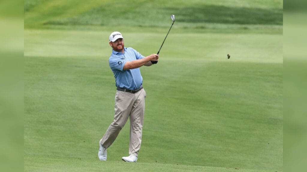 Jun 27, 2021; Cromwell, Connecticut, USA; J.B. Holmes plays his shot from the third fairway during the final round of the Travelers Championship golf tournament.