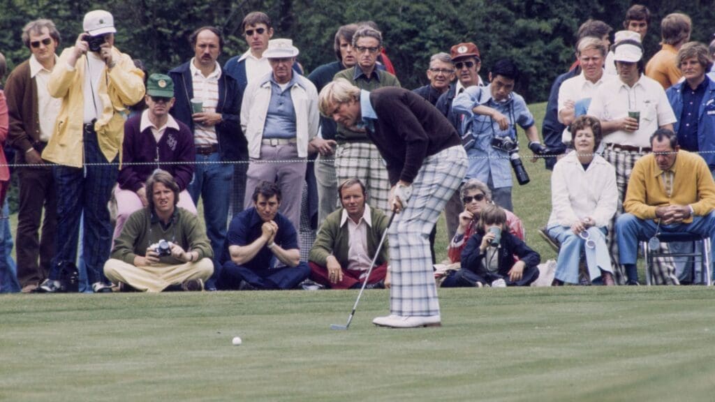 4-08-1975; Augusta, Georgia, USA; Jack Nicklaus at the Augusta National Golf Course during the 1975 Masters.