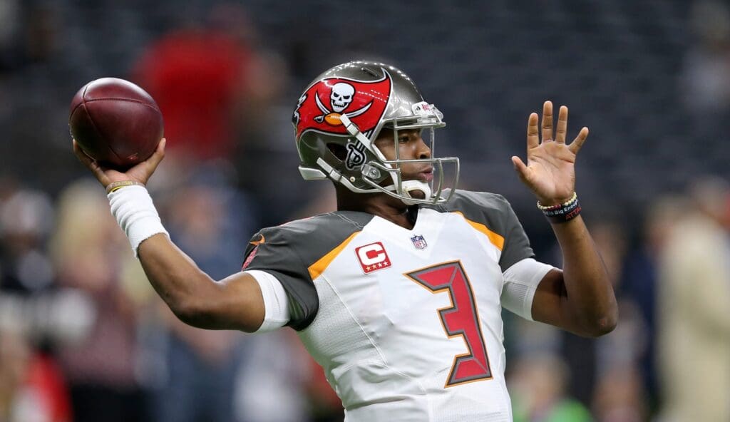 Nov 5, 2017; New Orleans, LA, USA; Tampa Bay Buccaneers quarterback Jameis Winston (3) warms up before a game against the New Orleans Saints at the Mercedes-Benz Superdome. 