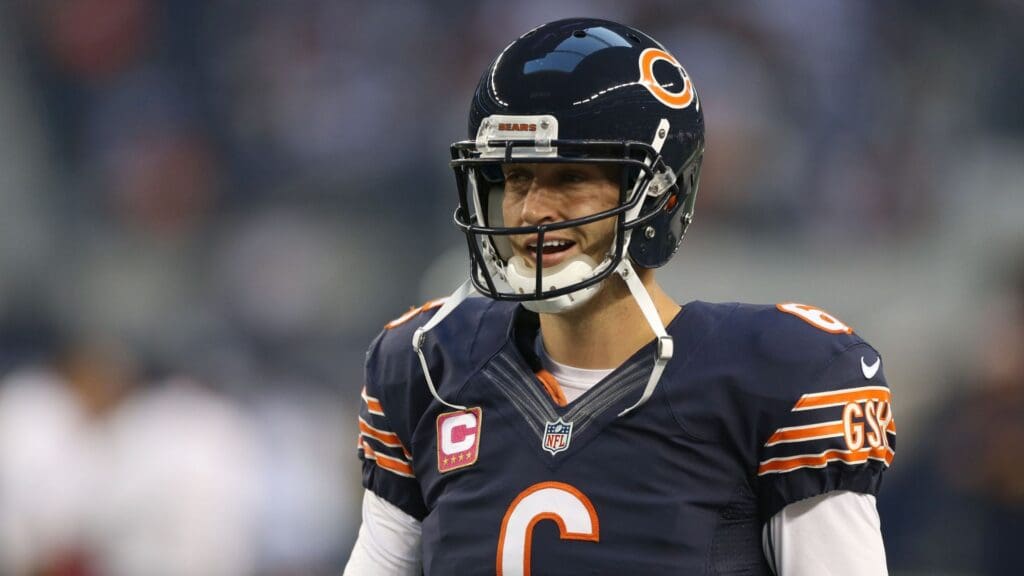 Oct 1, 2012; Arlington, TX, USA; Chicago Bears quarterback Jay Cutler (6) prior to the game against the Dallas Cowboys at Dallas Cowboys Stadium.