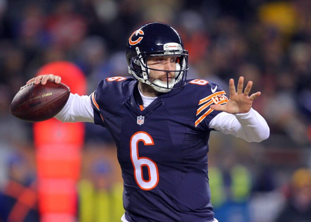 Dec 4, 2014; Chicago, IL, USA; Chicago Bears quarterback Jay Cutler (6) throws a pass during the first quarter against the Dallas Cowboys at Soldier Field.