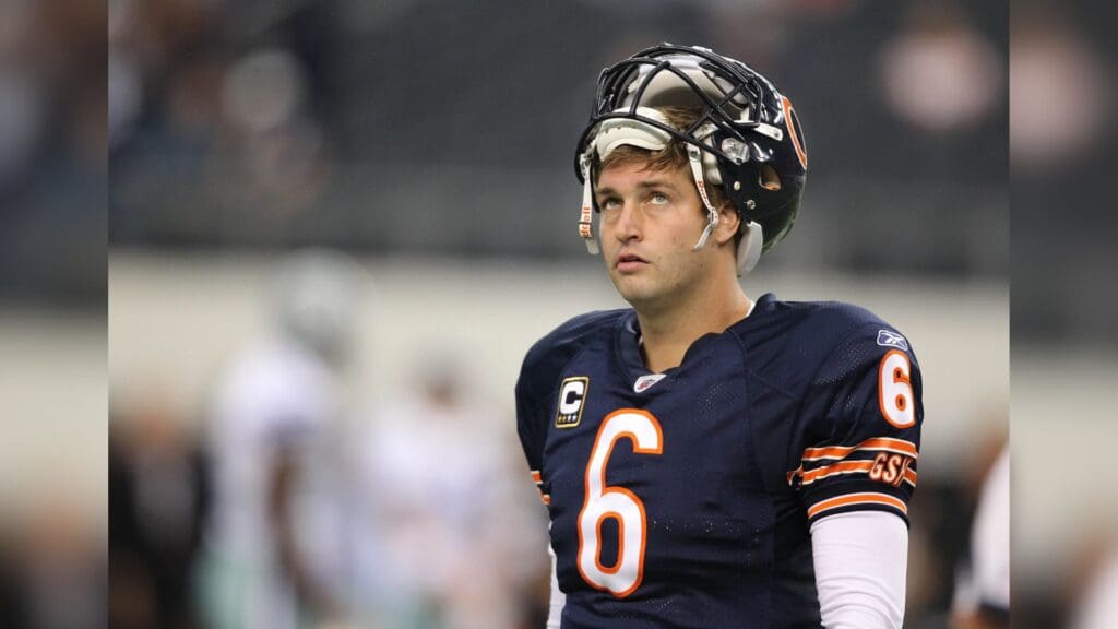 Sep 19, 2010; Arlington, TX, USA; Chicago Bears quarterback Jay Cutler (6) before the game against the Dallas Cowboys at Cowboys Stadium.