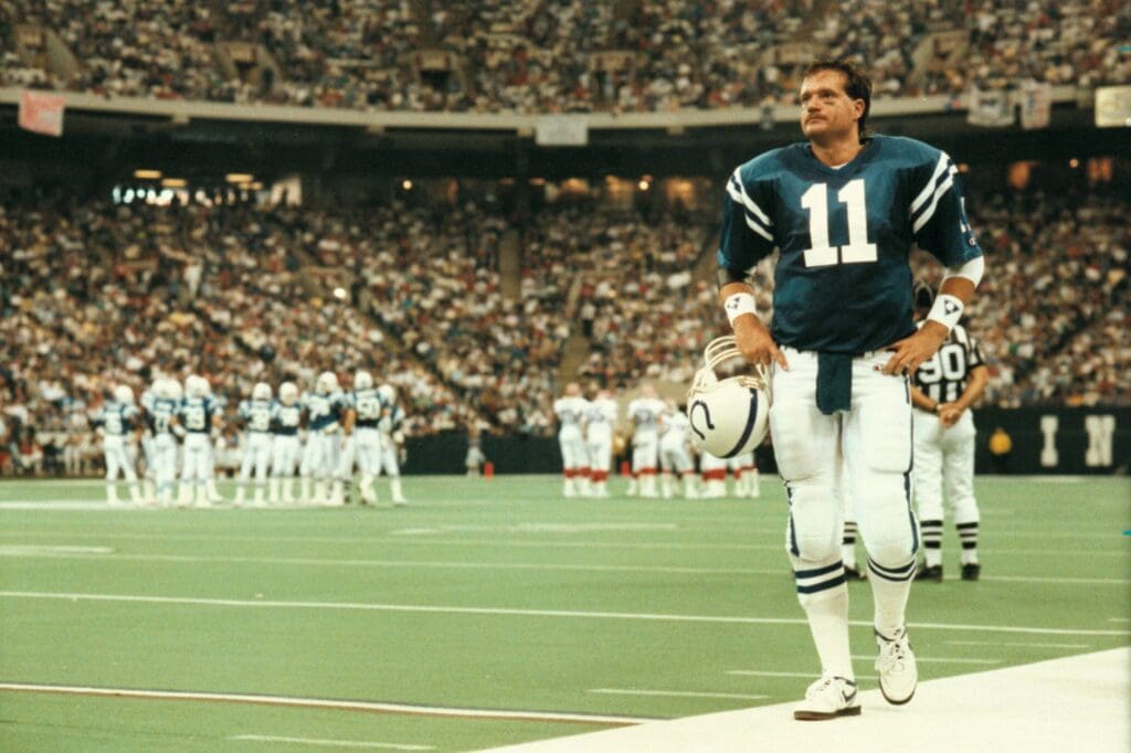 Indy native Jeff George lasted just four seasons with the Colts, never leading the team to the playoffs. He played 1990-1993, starting 49 games. 636482572185397658 Indianapolis S Jpg