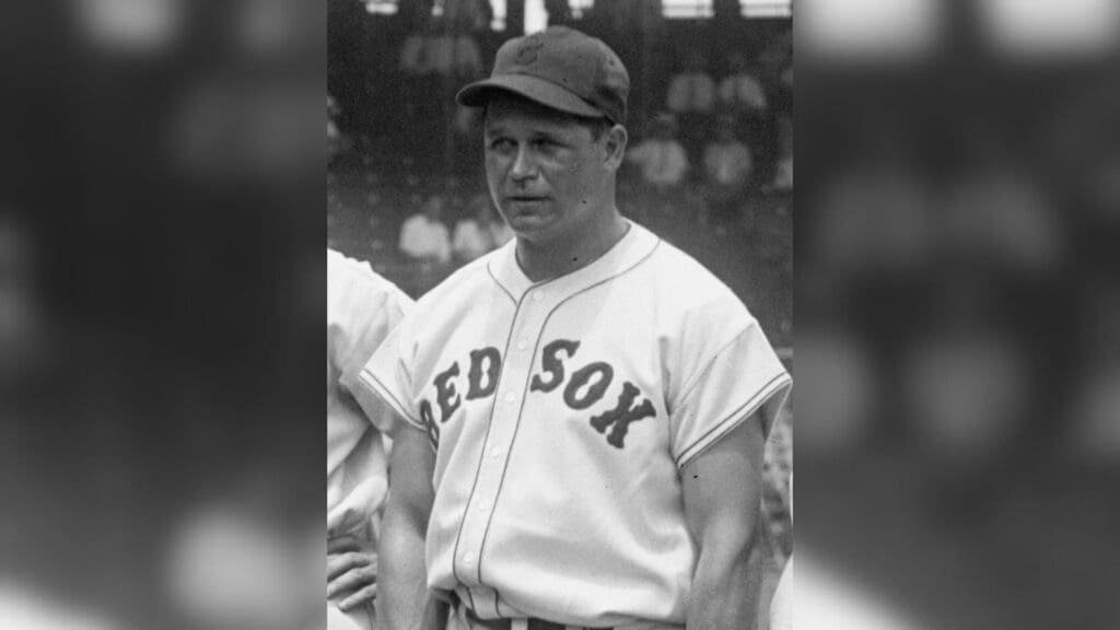 Jimmie Foxx of the Boston Red Sox cropped from a posed photo of the 1937 Major League Baseball All-Stars in Washington, D.C.