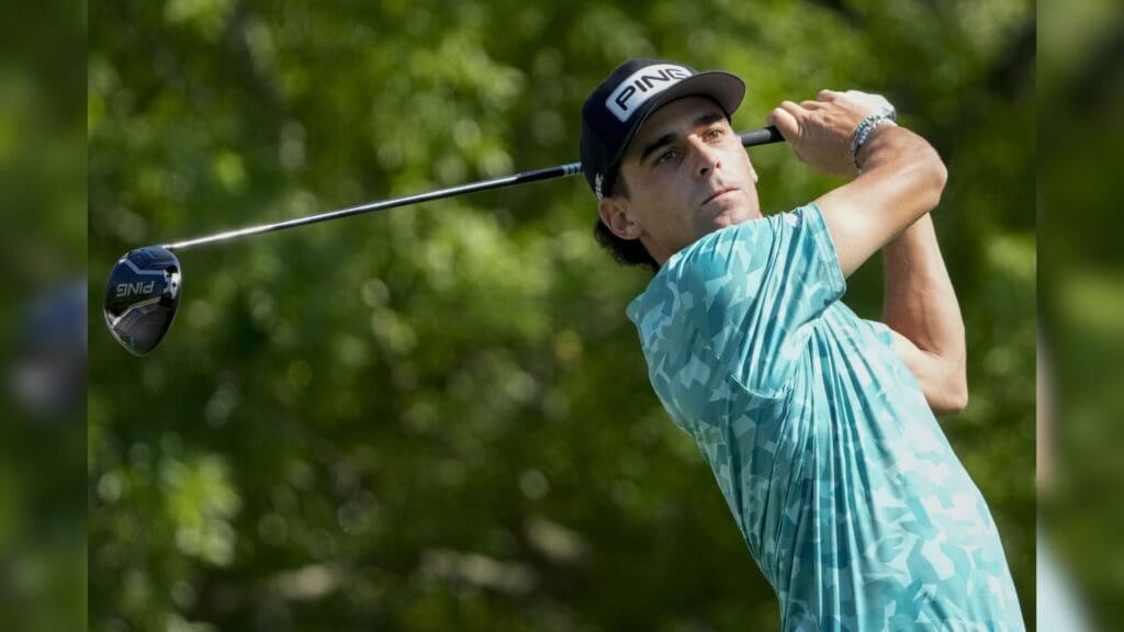 Apr 10, 2025; Augusta, Georgia, USA; Joaquin Niemann tees off on no. 5 during the first round of the Masters Tournament.