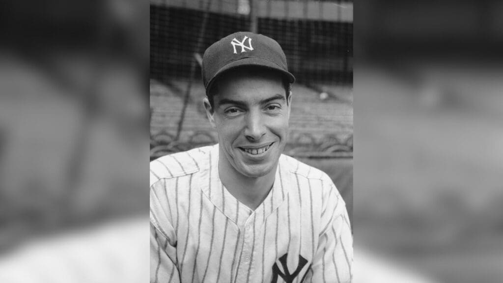 Yankees star Joe DiMaggio posing for Tom Sande on September 1, 1941