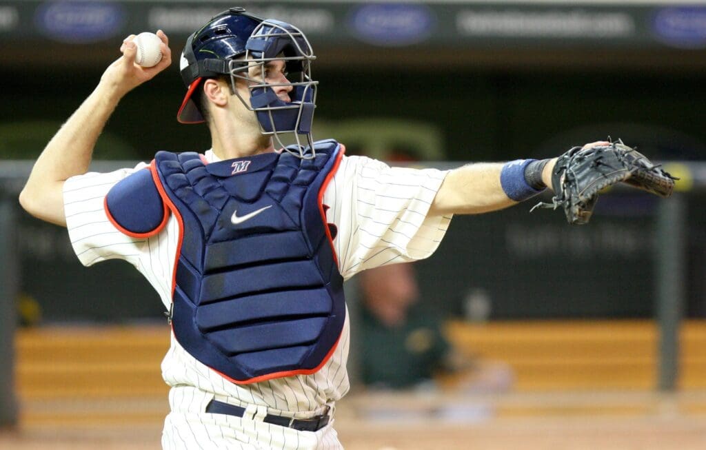 August 14, 2010; Minneapolis, MN, USA; Minnesota Twins catcher Joe Mauer (7) during the game against the Oakland Athletics at Target Field. The Twins defeated the Athletics 2-0.