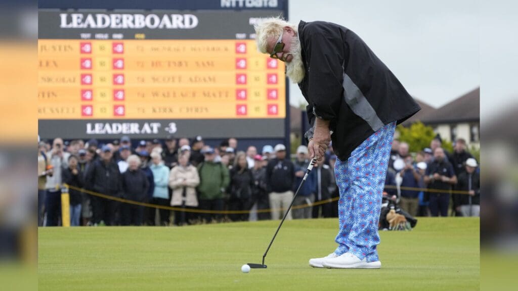 Jul 18, 2024; Ayrshire, SCT; John Daly on the 16th green during the first round of the Open Championship golf tournament at Royal Troon.